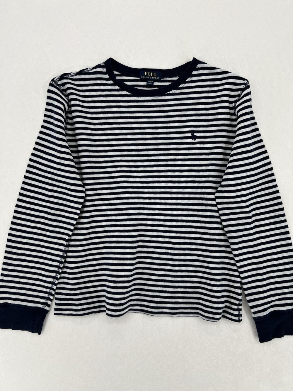 Polo Ralph Lauren Striped Long Sleeve Shirt Youth XL 18-20 Navy White Cotton